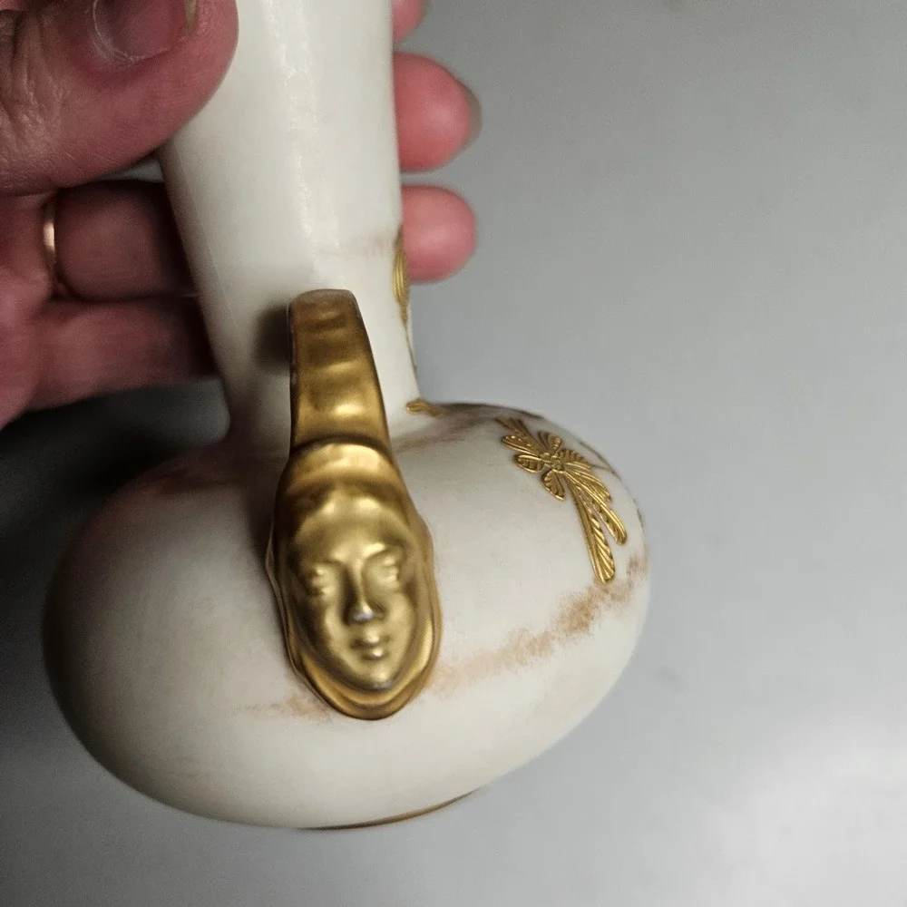 Antique Royal Worcester Miniature Bud Vase Gilt Botanical Figural Handles 880